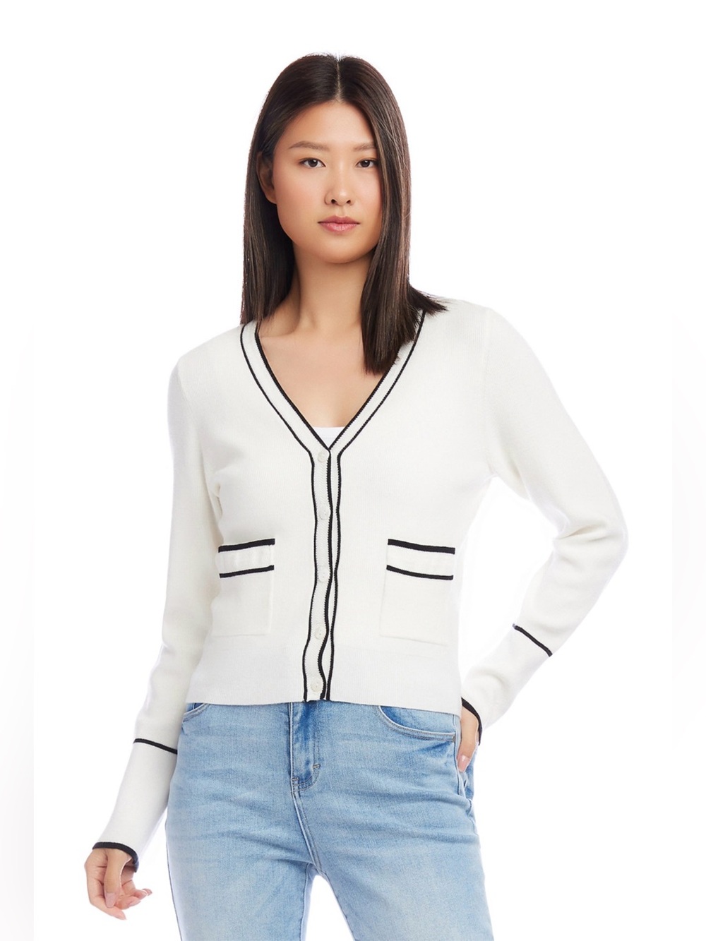 KAREN KANE Petite Size Contrast Trim Cardigan.